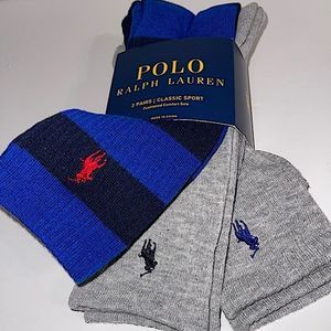 Polo Ralph Lauren Socks Long Mens blue, red, gray 3 pairs NWT